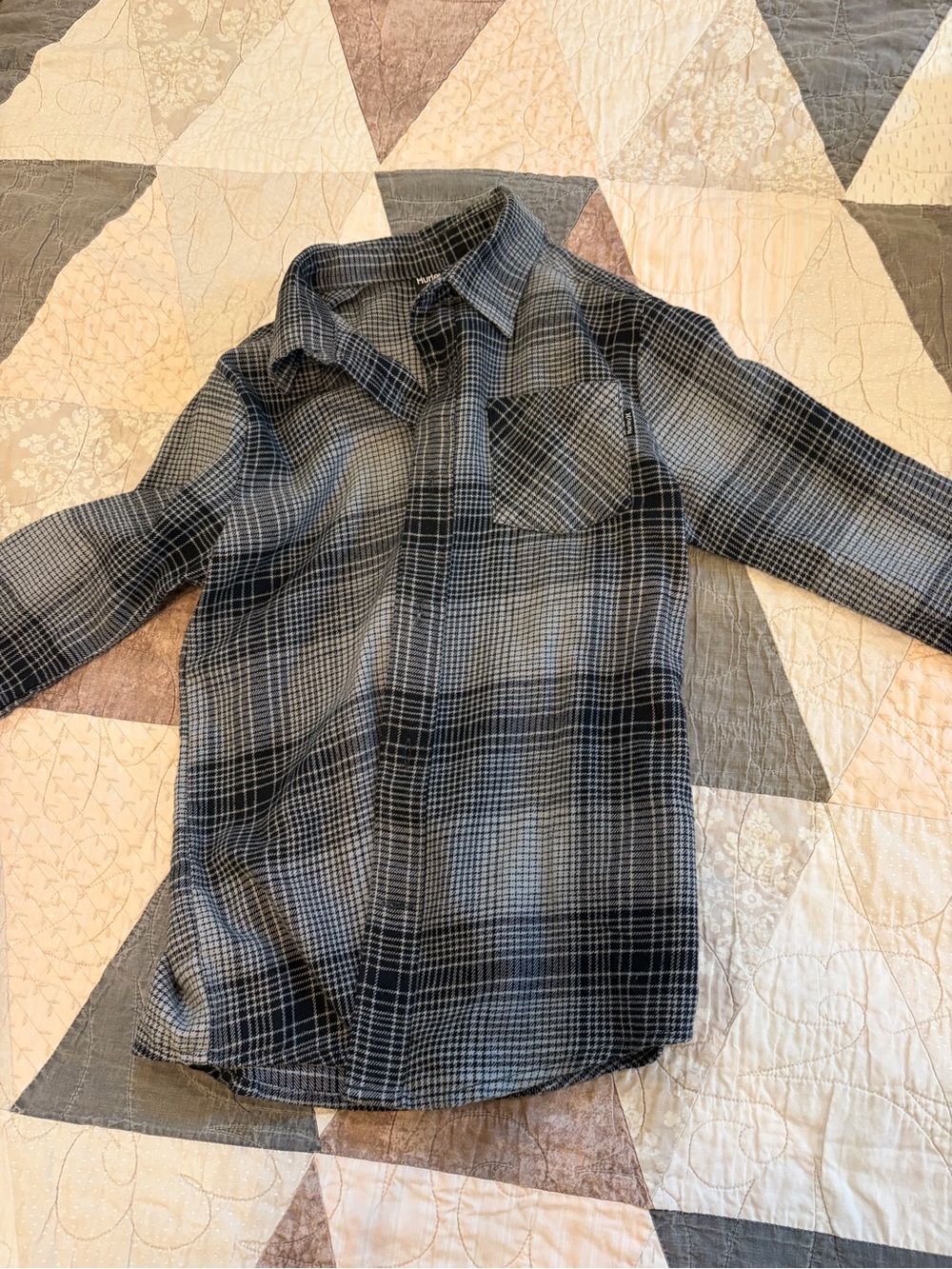 Hurley Black & Gray Plaid Button-Down Shirt
